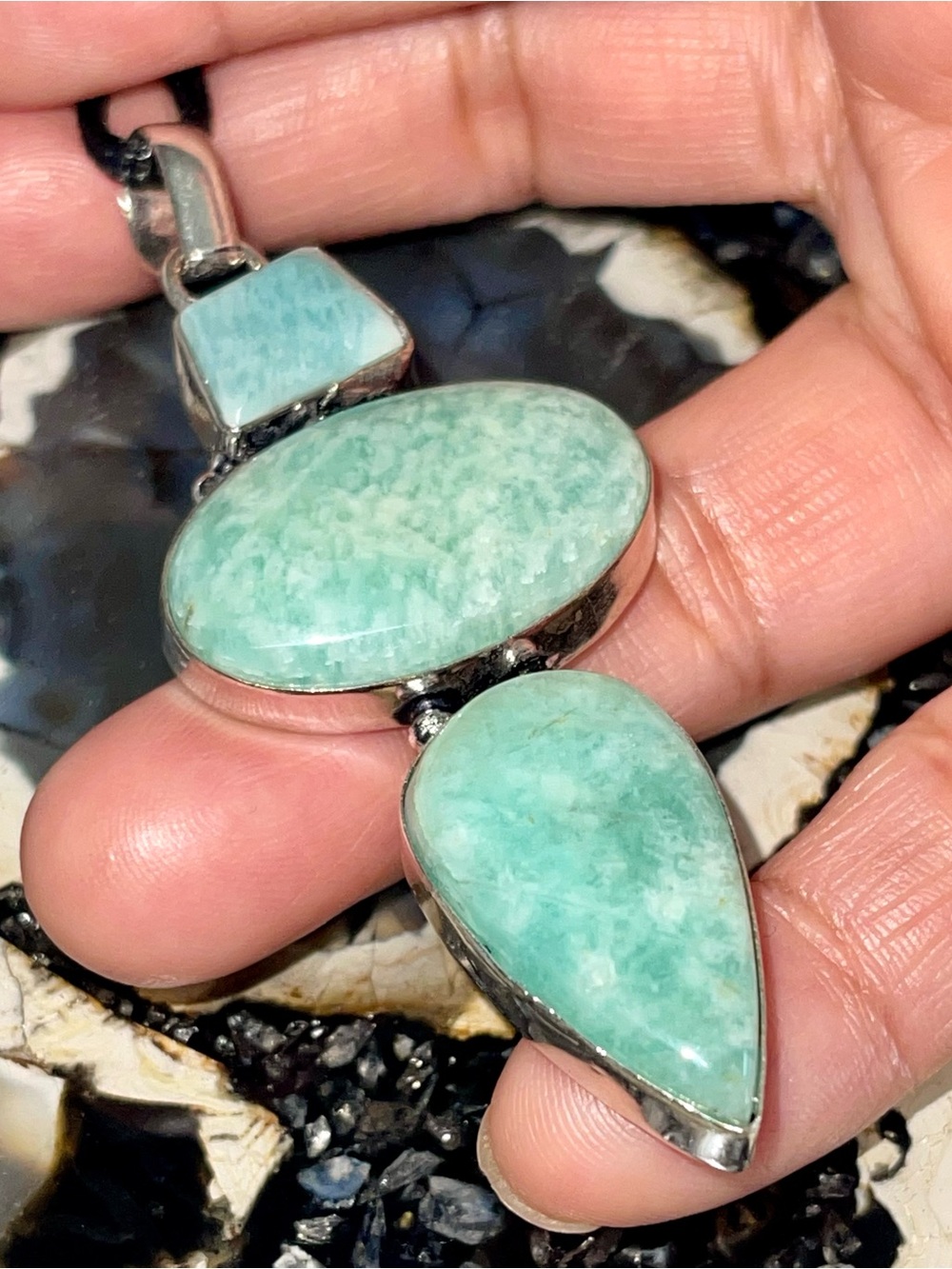 Green Amazonite Crystal Pendant 3 1/4” - Picture 11 of 17